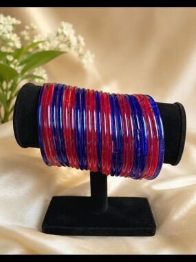 Pink and Blue Glass Bangle Set - Women Jewelry